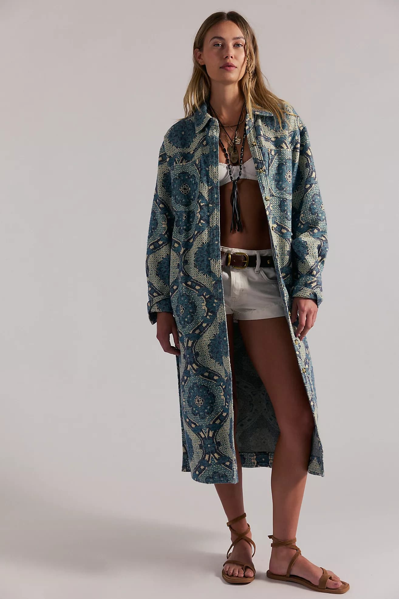 We The Free Brick Lane Jacquard Maxi Shirt Jacket