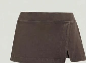 Brown Cotton Blend Mini Skirt
