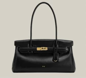 Black Leather Structured Top Handle Handbag