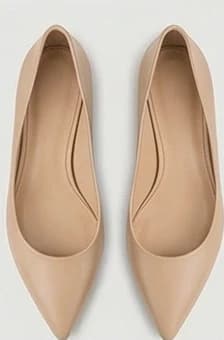 Beige Leather Pointed Toe Flats