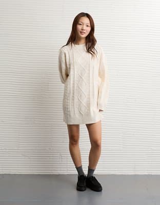 AE Oversized Cable Knit Sweater Dress